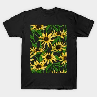 Yellow Rudbekia on black T-Shirt